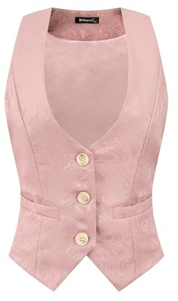 Allegra K Gilet Vintage Femme Boutonné Steampunk Jacquard Sans Manches Costume Gilet