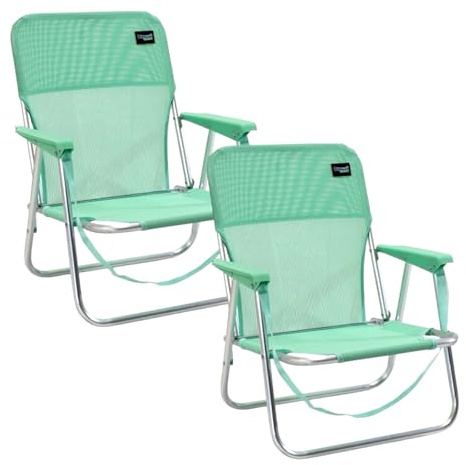 TIENDA EURASIA - Silla de Playa Plegable | Pack 2 Sillas de Playa Ligeras | Asas de Transporte | Estructura Aluminio y Textileno | Medida 54x54x25/63 cm | Peso Máx 90kg (Agua)