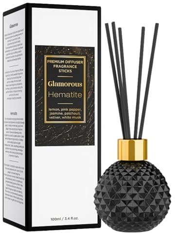 Ambientador prémium con 5 ambientadores de 100 ml, Cristal de limón y jazmín en Cristal de diseño, 7 x 7 x 20 cm