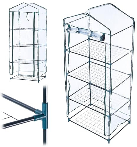 KADAX Gewächshaus mit 4 Ebenen, 68 x 48 x 170 cm, kleines Foliengewächshaus für Balkon, Terrasse & Garten, Balkongewächshaus klein mit PVC-Abdeckung