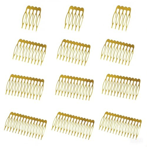 XCSJ Pack of 12 Metal Side Combs 5, 10, 12, 14 Tooth Hair Combs DIY Bridal Wedding Comb for Veil Hair Combs for Women, Girls, DIY Hair Accessories, Gold