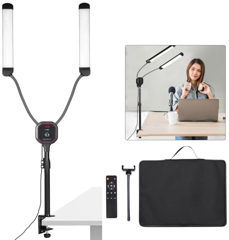 XPAISYQC Luce LED per videoconferenza a doppio braccio da 50 W con supporto per luce da tavolo, per fotografia, trucco, tatuaggio sopracciglio, lampada per unghie, riunioni zoom, streaming live