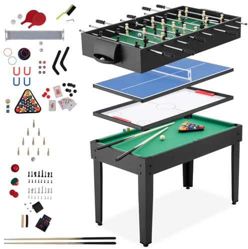 tectake® Mesa Multijuegos 15 en 1, Juego de Mesa Multifuncional Modular, Futbolines para Niños, Juegos Reunidos, Billar para Niños, Black Jack, Ajedrez, Ping Pong y Más - 123 x 125 x 83 cm