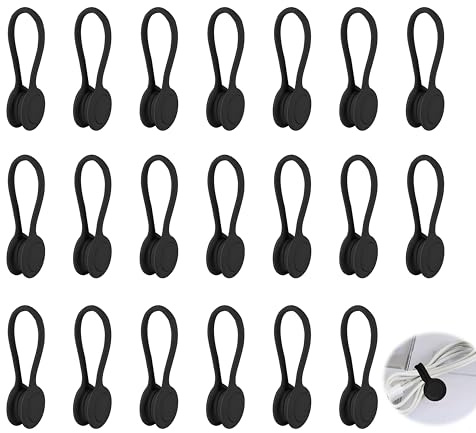 20 Pièces Attaches Câbles Magnétiques, Organisateur Clips en Silicone Noir Réutilisables avec Fermeture Magnétique, Enrouleurs de Câbles USB Compacts Doux, Gestionnaire pour Bureau, Maison et École