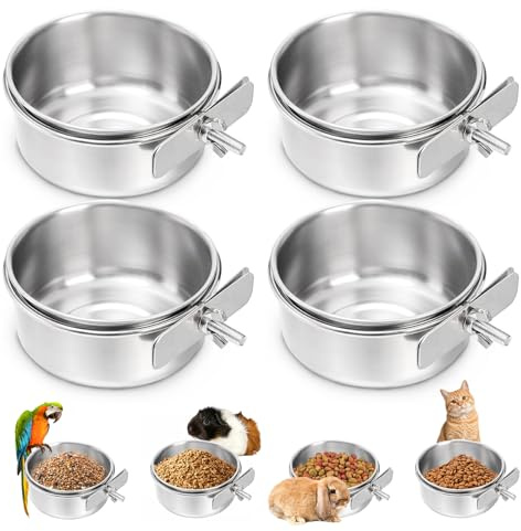 4Pcs Bird Feeding Dish Cups, Bird Water Bowl, Bird Feeding Bowl with Clamp | Parrot Food Water Bowls, Bird Feeding Cups with Wing Nut, Stainless Steel Bird Feeder Tray, Pet Parrot Cage Water Bowl