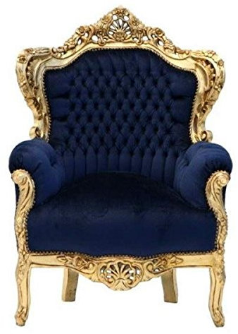 Casa Padrino Barock Sessel King Royalblau/Gold - Barock Möbel Einrichtung Barockmöbel Barocksessel