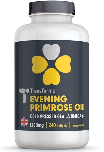 Transforme Evening Primrose Oil Capsules 1300mg, 240 Softgels, Cold Pressed Omega 6, GLA & LA, Gluten Free