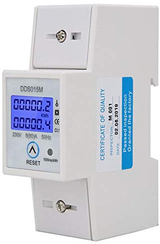 Single Phase Digital Electric Power Meter, DIN Rail Mount KWH Energy Meter with Resettable Display and Backlight, 230V