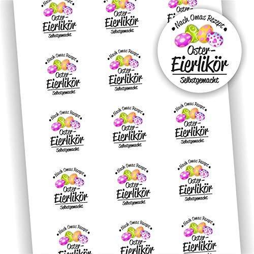 15 Aufkleber rund Oster Eierlikör selbstgemacht Nach Omas Rezept Durchmesser 50mm Etikett Geschenk Geschenkaufkleber DIY Ostern