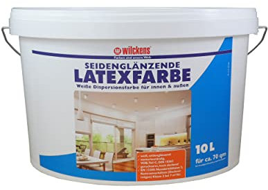 Wilckens LatexfarbeWeiß seidenglänzend Dispersionswandfarbe | Wetterbeständige Kunststoff-Latexfarbe für strapazierfähige Innenanstriche | 10 Liter