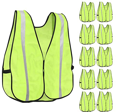 KAYGO High Visibility Safety Vest 1-Inch Reflective Strips Front/Back, KG0008, Breathable Mesh, One Size, Unisex, Yellow, 10-Pack
