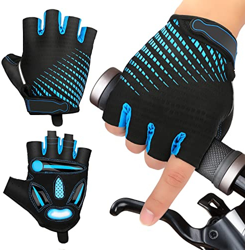 JTENG MTB Handschuhe,Halbfinger Sommer Fahrradhandschuhe für Männer und Frauen,Stoßfestes GELAtmungsaktivBequemRutschfest Geeignet für Motorräder Fahrräder MTB Fitnessstudio (Blau, XL)
