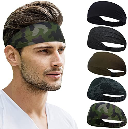 Pack of 5 Sport Stirnbänder Damen & Herren von Beister, Double Sided Feuchtigkeitsabführend Workout, Schweißband rutschfest, Highly Stretchy Haarband für Yoga, Laufen, Radfahren, Basketball