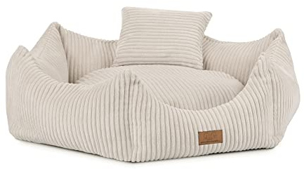 PIESIEKSOLANDIA Villa 20 x 75 cm, hundsäng med kant, husdjurssäng, säng, golvsäng, hundkudde, hundsoffa, kattsäng, hundkorg, hundkorg, mjuk, textil, hexagon (ribbad beige)