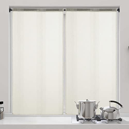 DALINA Textil - Cortina Cocina translúcida 45x120cm, Visillo para Cocina, Comedor, Marco de Puerta 2 Pieza Tejido Gasa Finas Diseño Milrayas 45x120cm Beige