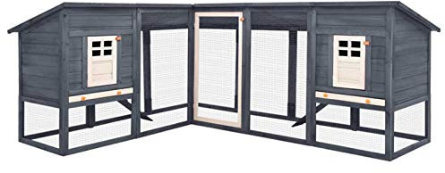 Chusui Kaninchenstall mit Freilauf, Hasenstall, Hasenkäfig, Doppelhausninchenställe,Tierhaus, Kleintierstall, Kaninchenhaus, Haustierstall, Kaninchen Häuser, Grau und Weiß Tanne Massivholz