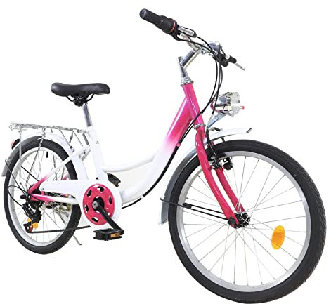JINPRDAMZ Vélo pour enfant 20 pouces pour fille, 6 vitesses, rose, vélo avec lumière, pour la ville, la plage, la piste cyclable et tous les types de routes