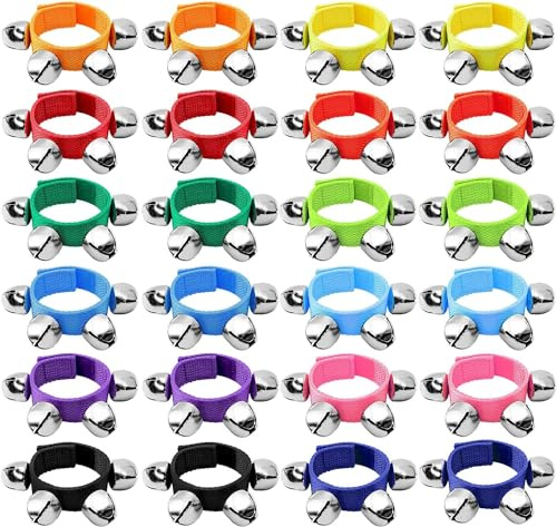 LATERN 24 Piezas Muñequera Jingle Bells, 12 Colores Campanas de Muñeca de Banda Campanas de Tobillo Musicales Percusión de Instrumentos Rítmicos para Adultos Bebé Navidad Decoración Fiesta Recuerdos