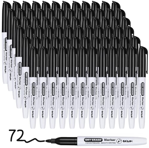 SFAIH Fine Tip Dry Erase Markers - 72 Pack Black Whiteboard Erasable Markers Bulk for Kids Adults, Ideal for Classroom School Office Home Use on White Board, Non-Toxic Easy Clean