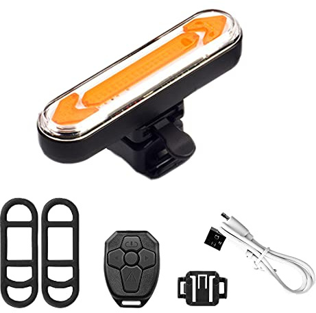 Riloer Fanale posteriore per bicicletta, ricaricabile tramite USB, telecomando wireless, indicatore di direzione per mountain bike, luce lampeggiante notturna ad alta luminosità