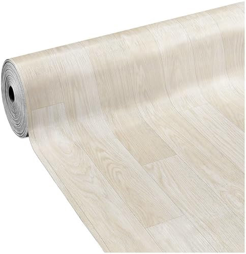 EmmeVi Revêtement de Sol en PVC - Rouleau de Vinyle 31 - Dimensions 100x2000 cm - Design Maison - Effet Bois - Beige Blanc