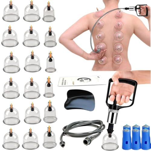 Kit de 18 Ventouses Thérapeutiques,Ventouses Chinoises,Set de Verres à Ventouses Avec Pompe à Vide,Cupping Therapy Ventouse,Professionnelles Anti Cellulite et Soulagement des Douleurs Musculaires