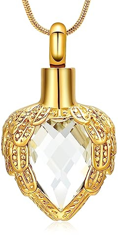 memorial jewelry Collar con colgante para cenizas con forma de corazón y alas de ángel, color dorado