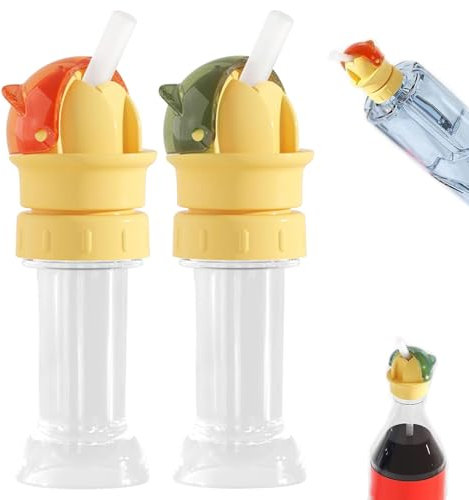2 Stück Wiederverwendbarer Trinkflaschendeckel für Kinder,Trinkflasche Deckel mit Strohhalm,Trinkflasche Deckel Kinder,Auslaufsicher Trinkflaschen Ersatzdeckel Trinkflasche für Kinder (Rosa+Grün)