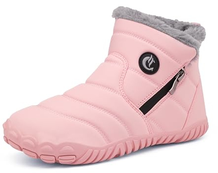 CELANDA Barefoot Bottes de Neige Femme Homme Bottes Hiver Fourrure Doublure Chaude Bottines d'hiver Imperméable Antidérapant Boot Extérieur,Rose,Taille:37 EU
