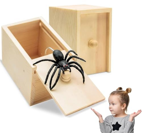 ZTBFHLZQ 2PCS Spinne In Box,Spinne Streich Box,Holz Streich Spinne,Spinnen Prank Box Holz Prank Spider Scare Box Streich Spinne Scare Box, für Kinder Erwachsene Halloween Party Favors Gifts
