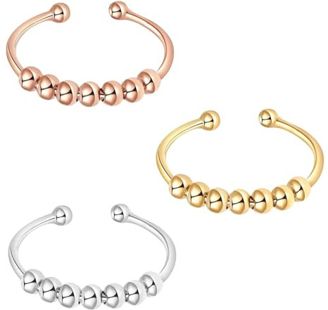3 Pcs Fidget Ring Anxiety Ring Anti Stress Ring Stress Ring Offener Spinner-Angst-Stress-Ring für Frauen, um die Ängste von Mädchen zu lindern Damen-Silber Gold Roségold