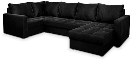 Masseno Ecksofa LORIVO L-S mit Schlaffunktion U-Form, Sofa mit Bettkasten, Wohnzimmersofa, Couch, Soffa, Bettsofa, Couchgarnitur- Schwarz, Kronos 07