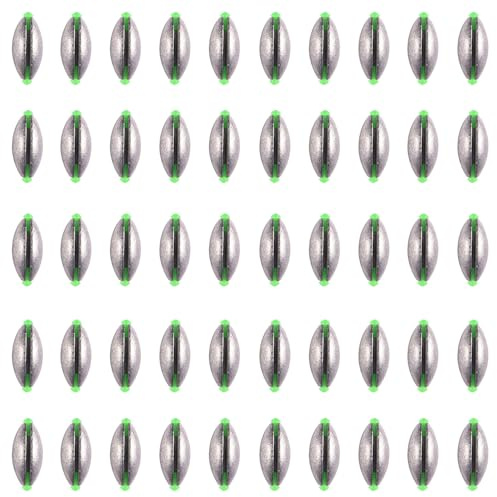 50 pièces de poids de pêche, poids de plomb de 2G avec noyau en plastique, plombs de pêche ovales pour la pêche en eau salée et douce
