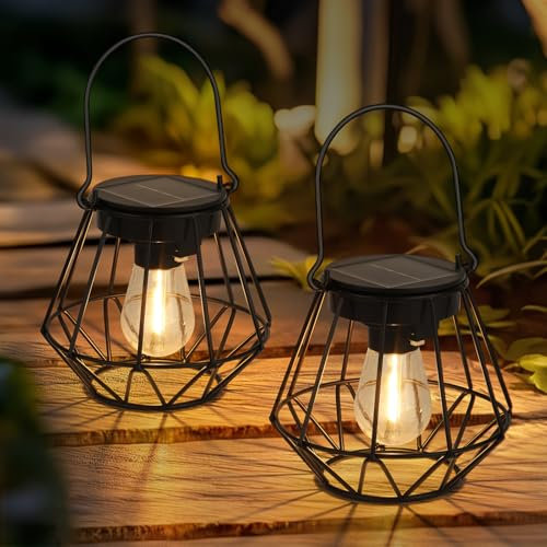 Kimjo Solarlaterne für Außen - Solarlampen für Außen Garten Hängend Stehend IP65 Wasserdicht - Sonnenförmige Solar Laternen Für Draußen Warmweiß Metall - Hängende Solarleuchten Garten Patio 2 Stück