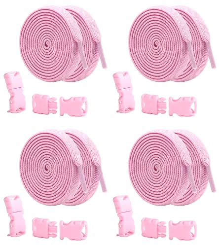 YLFANGYLMU Elastiskt skosnören utan knytning, 4 par, premium elastiska väv- och skosnören träningsskor för barn och vuxna, 8 mm 100 cm platta skosnören med låsspännen för löpning, vandring