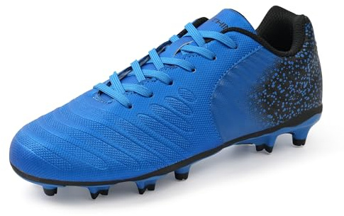 FEETHING Women's Football Boots Firm Ground Lace-Up Men's Soccer Shoes Light-Weight Outdoor Unisex Training Football Sneakers(Blue,10US Women-8US Men-41EU-7UK)