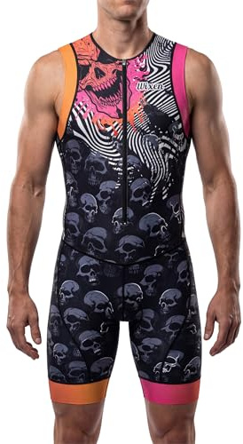 Wixen Triathlon-Anzug für Herren, atmungsaktiver und gepolsterter Tri-Anzug zum Schwimmen, Radfahren und Laufen, Renntags-Ausrüstung für Triathleten, totenkopf, Large