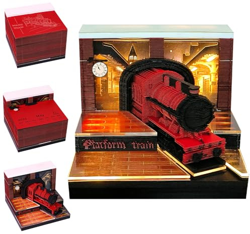 Dhqkqg Calendario 3D, 2026 Blocco Note 3D, Calendario3D da Strappare, DIY Calendario da Scrivania3D, 3D Art Memo Pad, Luci LED e Custodia in Acrilico, per la Decorazione Della Scrivania, Treno magico