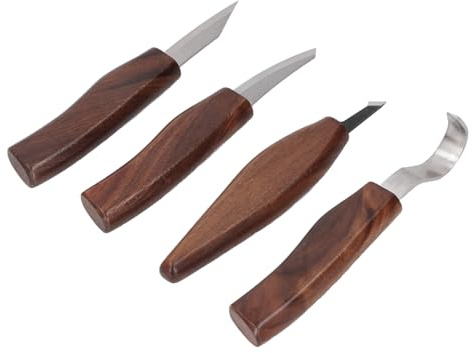 YWBL-WH Set per Intaglio del Legno, Set di Strumenti per Intaglio a Mano con Manico in Noce e Coramella in Pelle per Progetti di Lavorazione del Legno, Utensili in Acciaio 4 MoV per gli Amanti