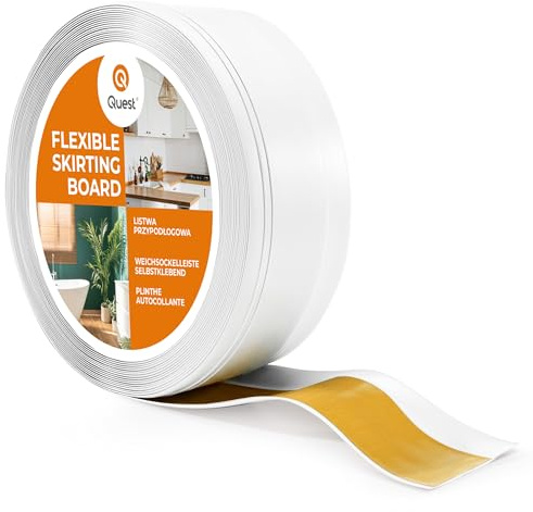 Quest Sockellist PVC mjuk självhäftande 50x20mm med fräsningar – vit, 5 m