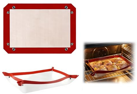 RhiVrillion Tappetino da Forno in Silicone Riutilizzabile, 30x21 cm, con Bottoni e Pieghevole a Ciotola, 1 Pezzo