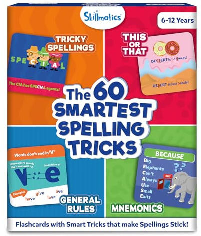 Skillmatics Spelling Tricks Flash Cards for Kids – 60 Cards, 4 Categories