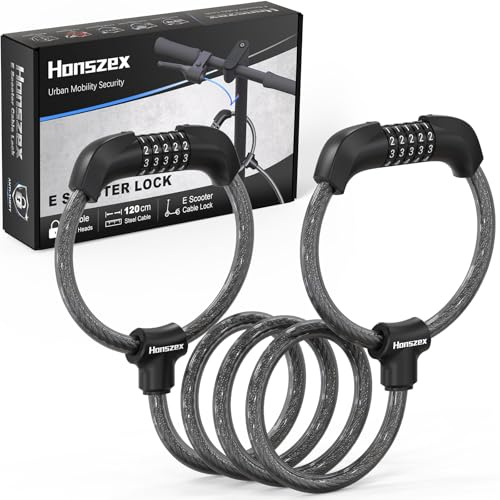 Honszex Candado Patinete Electrico, Candado de Combinación 5 Dígitos | Candado Bicicleta Antirrobo 120cm x 12mm, Cerradura de Cable de Doble Cilindro para Patinete Electrico/ Bicicleta