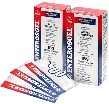 ENTEROSGEL Traveller’s Diarrhoea & IBS Relief On-The-Go, Diarrhoea & Stomach Pain Relief, Bloating & Trapped Wind Relief - Treats Root Causes, Suitable for Children 0+ & Adults, 2 Packs of 10 sachets