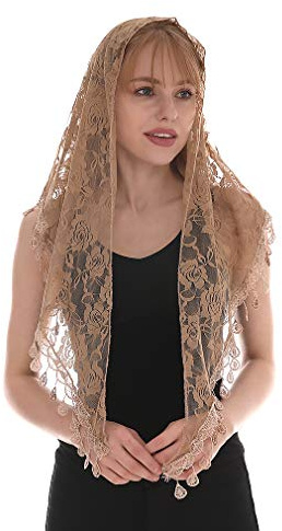 LMVERNA Spitze Infinity Schleier Mantilla katholischer Schleier Kirche Schleier Kopfbedeckung lateinische Masse, Hautfarben, Medium