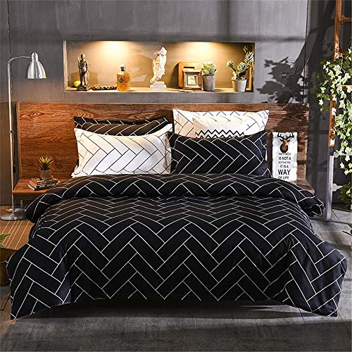 Fansu Juego de Ropa de Cama de 4 Piezas Elegante Juego de Fundas de Edredón Incluye 1 Funda Nórdica y 1 Sábana encimera 2 Funda de Almohada (Cama 135/140-180x220cm,Geometría Negra)
