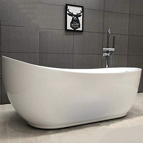 DaiMeng Modern Eigenständige Badewanne Weiß Acryl Hoher Rücken Großer Raum Badewanne mit Wasserhahn Duschkopf Wasserventil,160 * 75 * 75cm