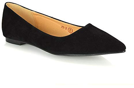 Womens Flat Pointed Toe Shoes Ladies Ballet Faux Suede Slip On Pumps (Black Faux Suede, Numeric_4)