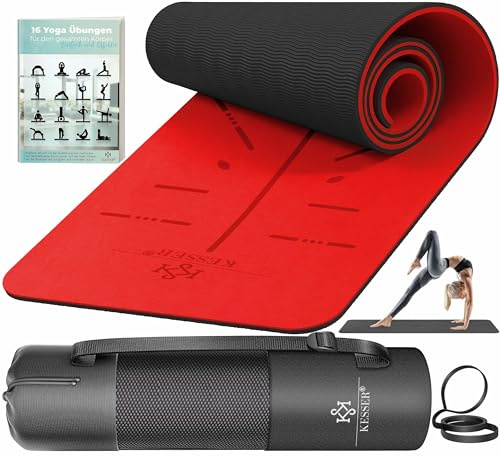 KESSER® Tappetino da ginnastica con cinghia di trasporto Tappetino da yoga in TPE imbottito antiscivolo e Tappetino da fitness antiscivolo, 183 x 61 Tappetino da allenamento extra spesso