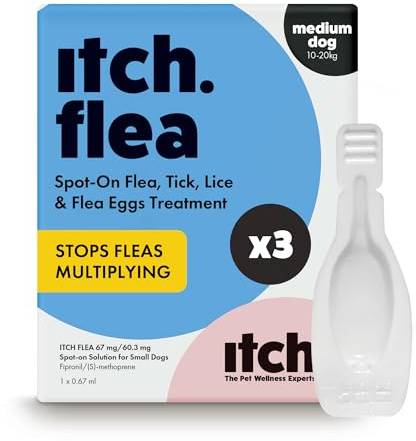 Itch Medium Dog Flea & Tick Spot-On Treatment (10-20kg) - Kills Fleas, Ticks, Lice & Eggs to Prevent Reinfestation - 3 Easy-Apply Pipettes